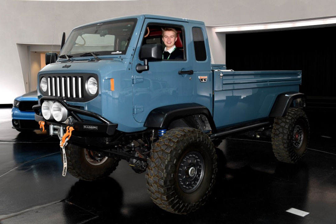 Drive for Design winner Vincent Piaskowski poses for the camera while exploring some of Jeep brand’s most exciting concept vehicles.